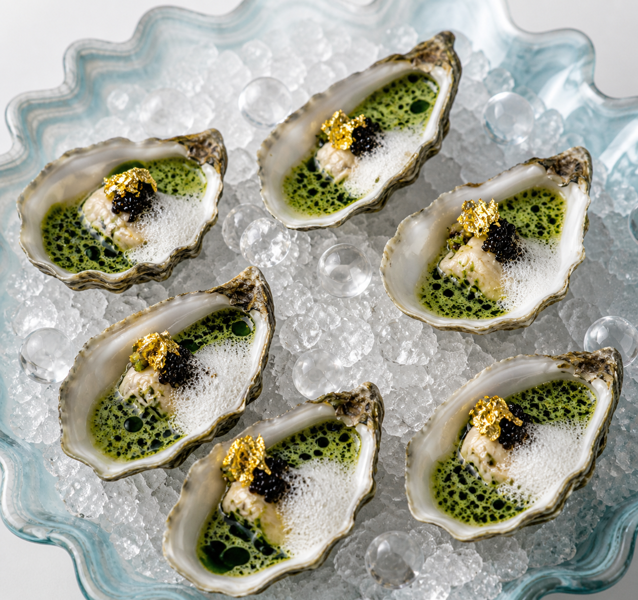 Oysters, caviar and gold leaf