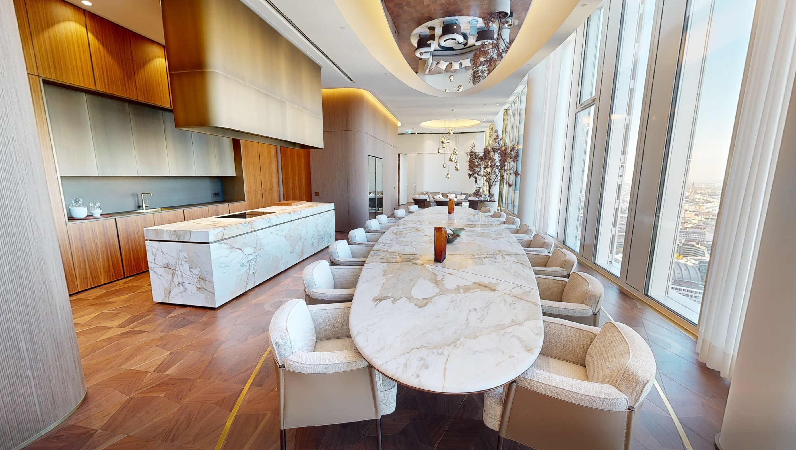 The marble dining table on the 33rd floor of the SPARK Sky Residence