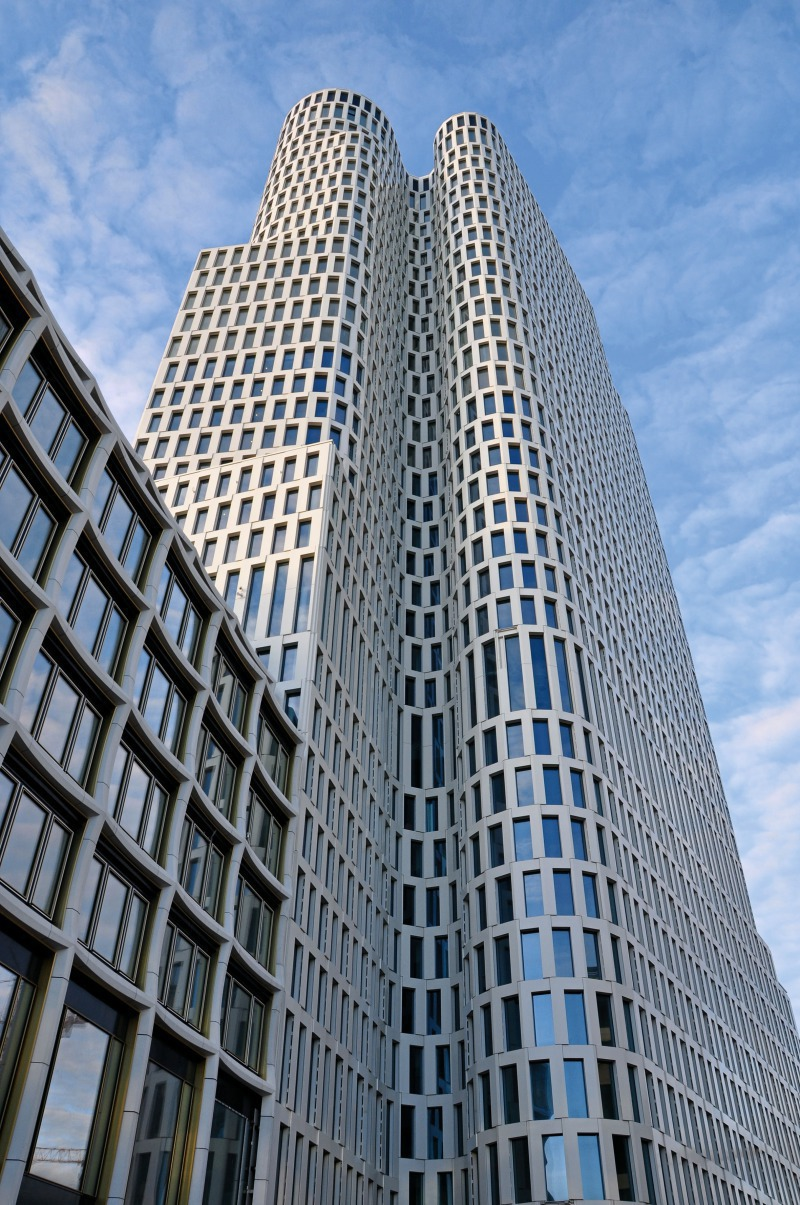 The twin-crowned Upper West tower rising into the sky